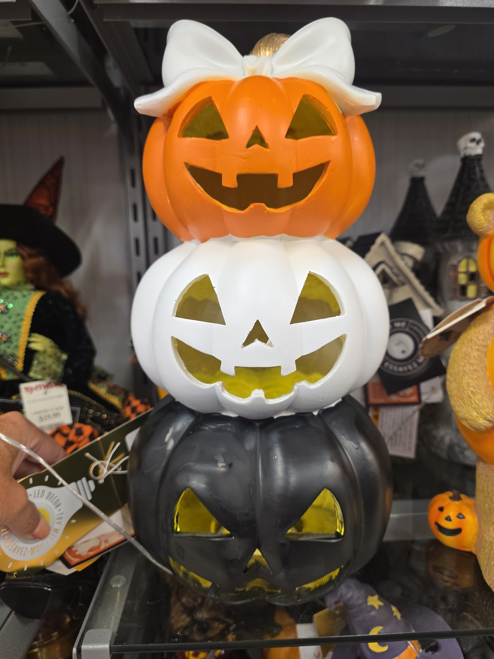 Stacked Pumpkin LED Accent - Orange, White & Black